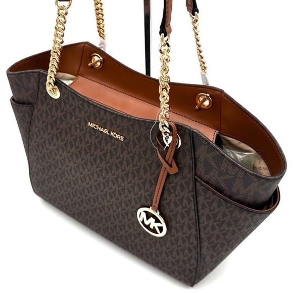 Michael Kors Large Jet Set Travel Chain Shoulder Bag & Trifold Wallet Brown - Picture 6 of 14